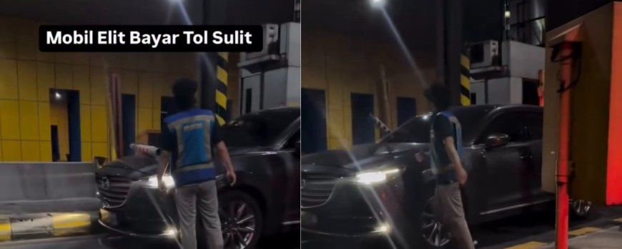 Viral : Mobil Elit Bayar Tol Sulit! Pengendara Mobil Mazda Terobos Palang Pintu Tol Gayamsari Semarang